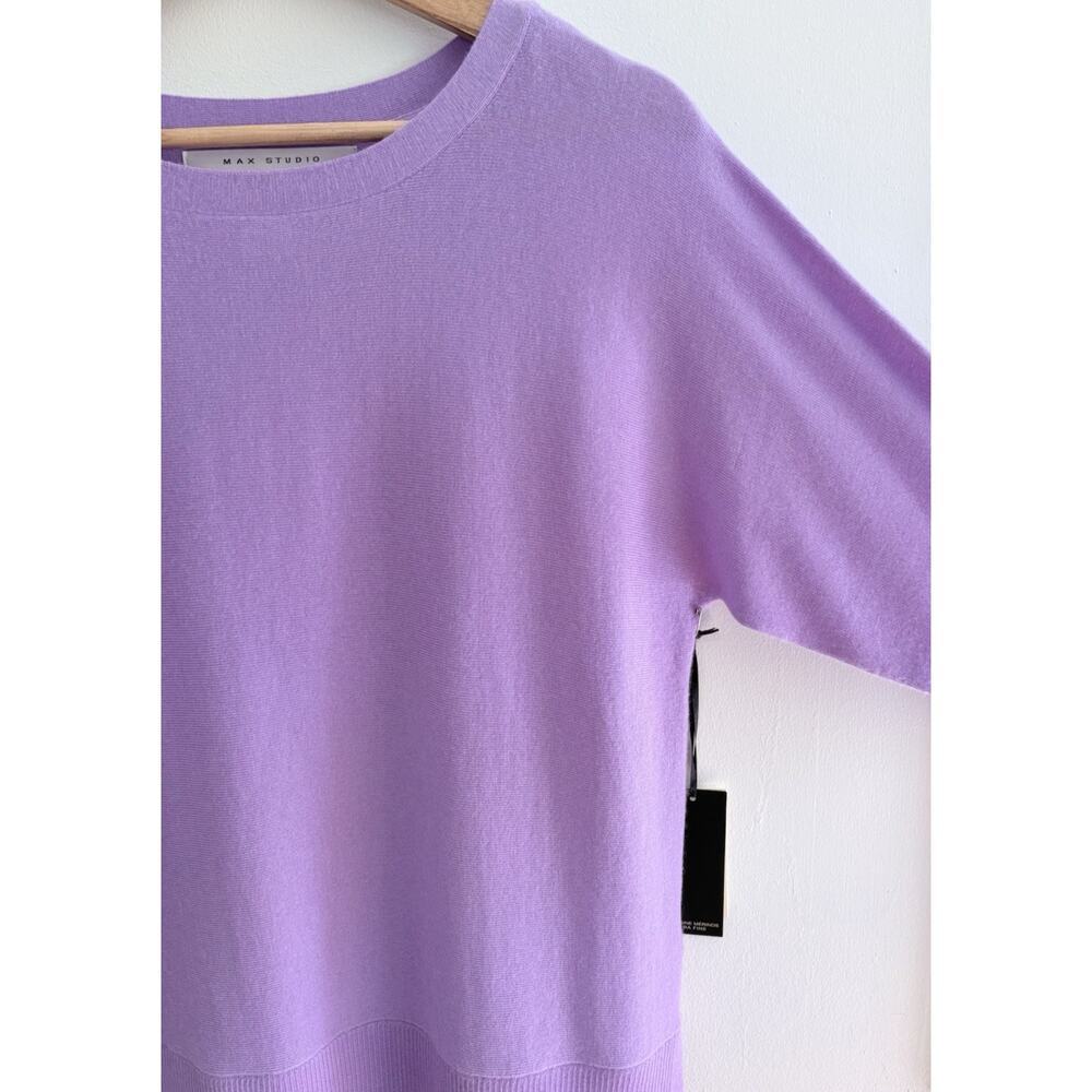 Max Studio 100% Merino Wool Lightweight Sweater Purple Dolman Sleeve Career M - Picture 5 of 13